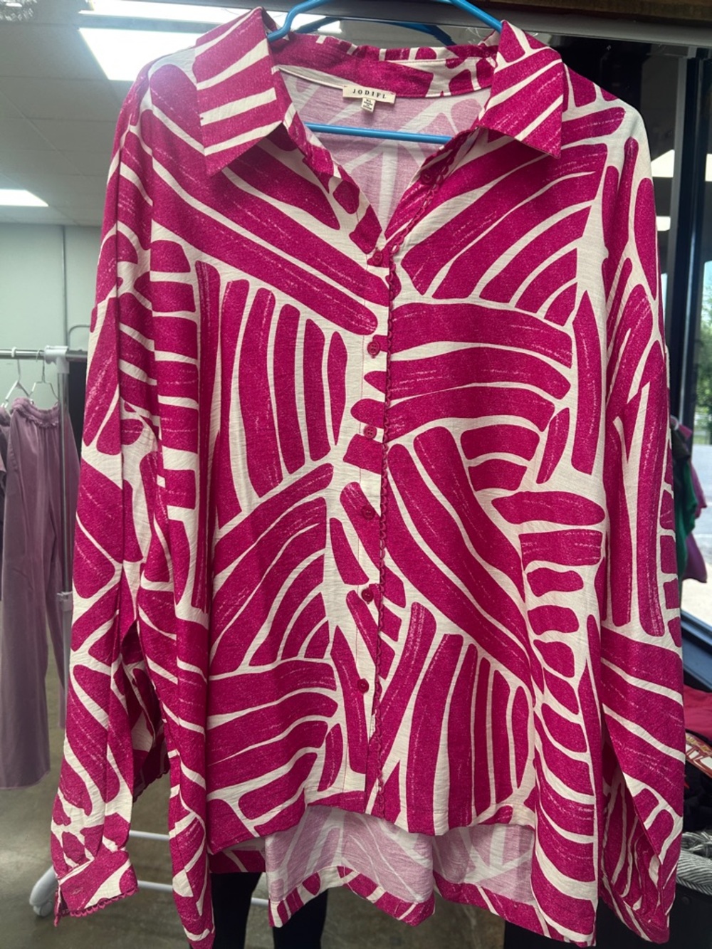JODIFL Fuchsia Leaf-Print Button-Down Shirt
